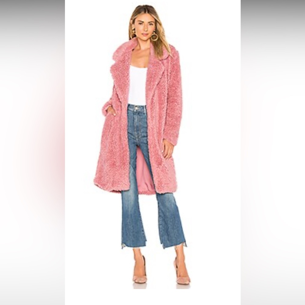 Tularosa pink fuzzy long coat 🎀 girly style 🩰 XS new w/ tags, worn once.